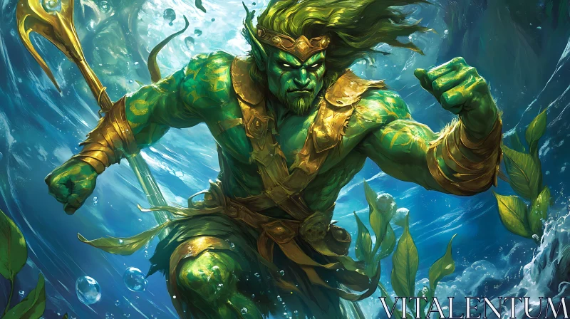 Green-Skinned Aquatic Warrior AI Image