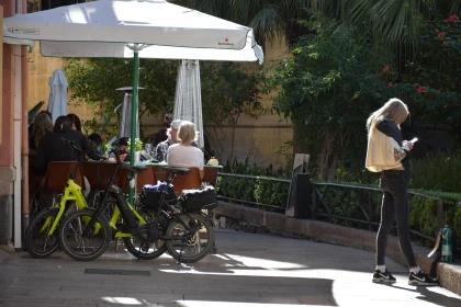 Street Cafe with Parked Bicycles