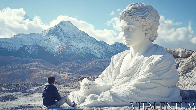 Meditative Figure Amidst Majestic Mountains AI Image