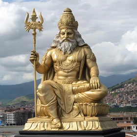 Golden Deity with Trident Overlooking City