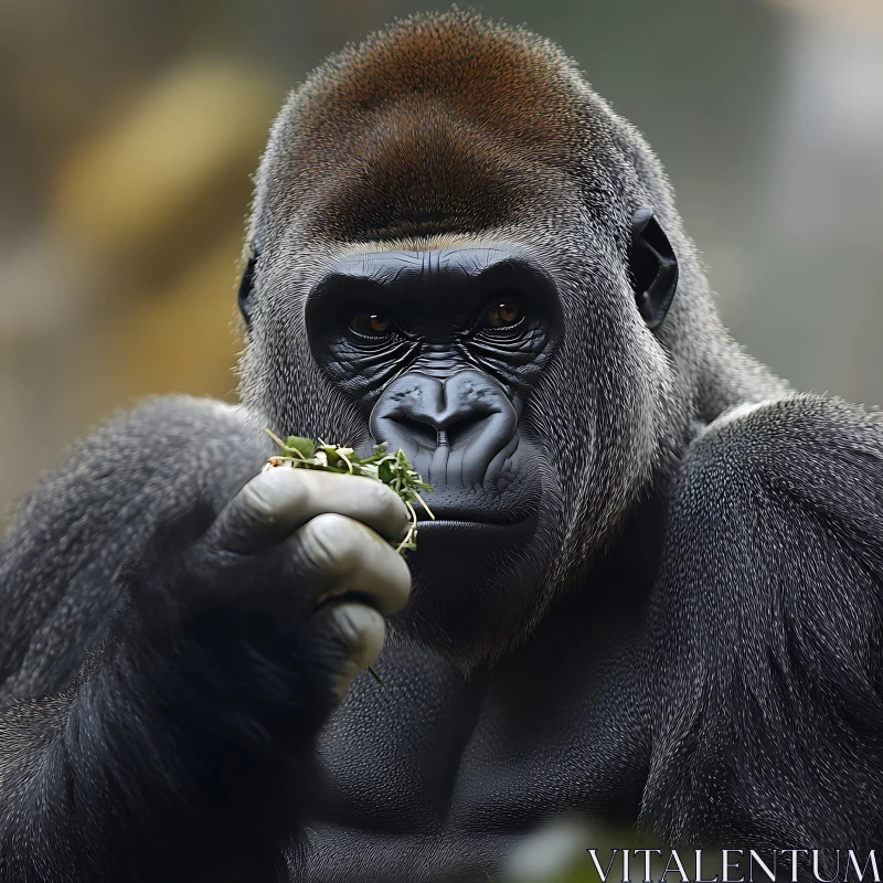 Gorilla Close-Up with Leaves in Hand Gorilla Close-Up with Leaves in Hand