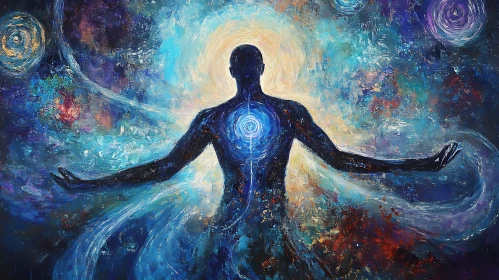 Radiant Human Silhouette in the Cosmos