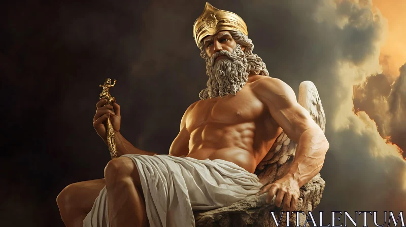 Powerful Greek Deity Sculpture AI Image