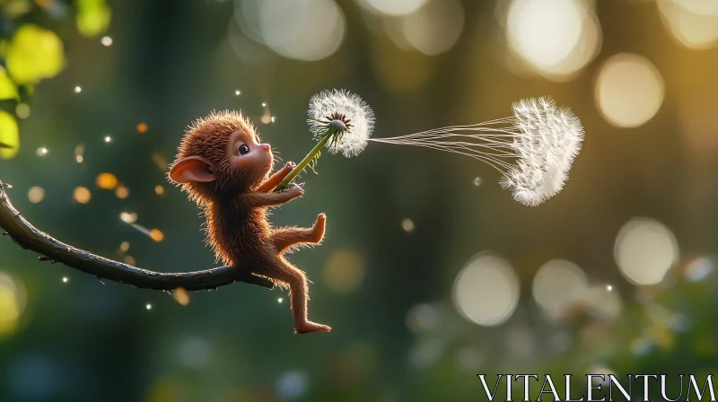 Magical Forest Scene with Tiny Creature and Dandelion Magical Forest Scene with Tiny Creature and Dandelion