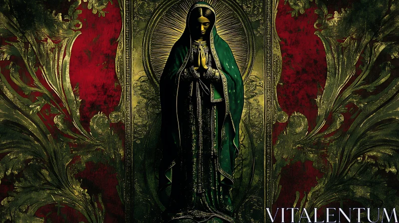 Sacred Serenity in Green Robes and Golden Patterns Sacred Serenity in Green Robes and Golden Patterns