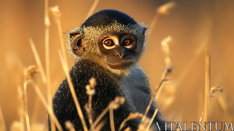 Monkey Portrait in Warm Grasslands