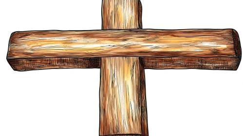 Rustic Wooden Cross Drawing