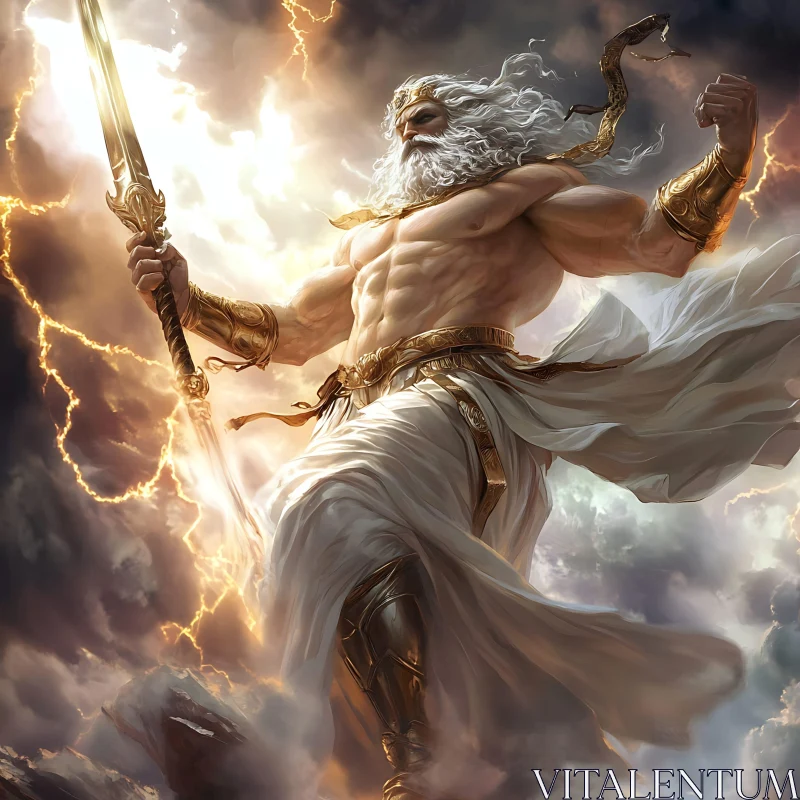 Greek Mythological God Commanding Thunder AI Image