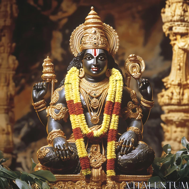 Intricately Detailed Hindu Statue with Gold Ornaments AI Image