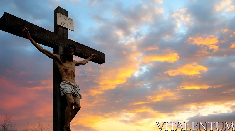 Jesus on the Cross at Sunset AI Image