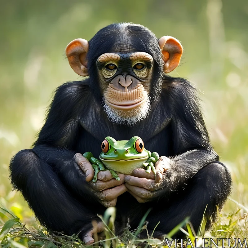 Monkey and Frog in Nature AI Image