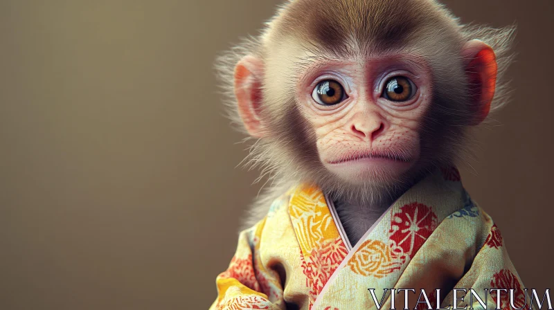 Young Monkey Kimono Portrait AI Image