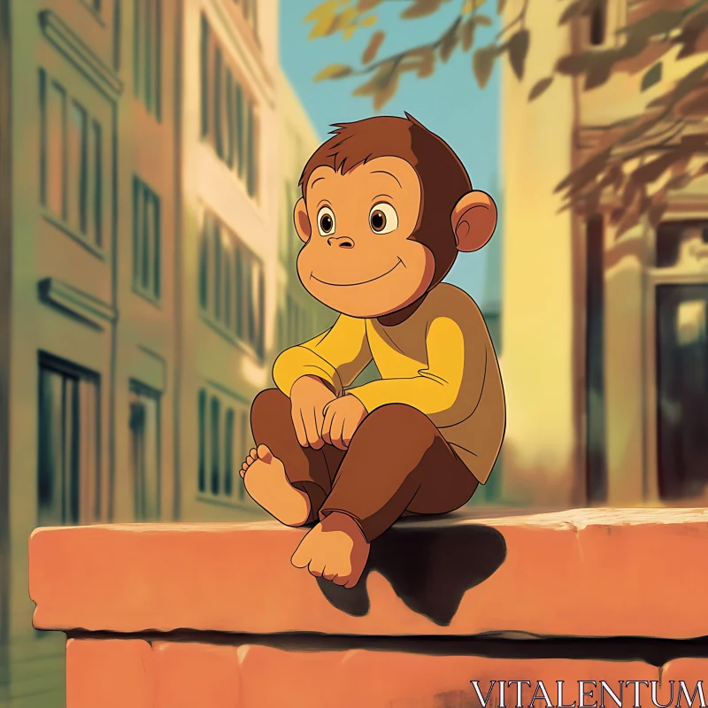 AI ART Happy Cartoon Monkey on a Brick Wall