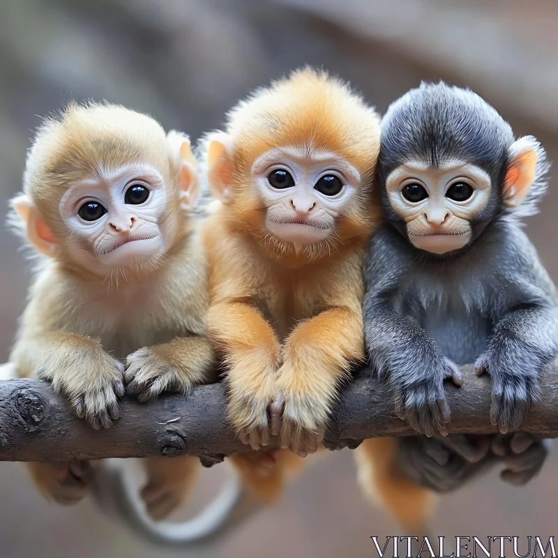 AI ART Cute Baby Monkeys Perched Together in Nature