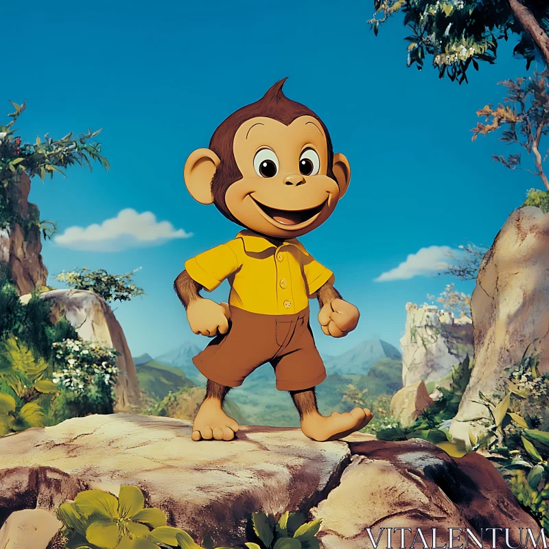 AI ART Cartoon Monkey with Yellow Shirt in Nature