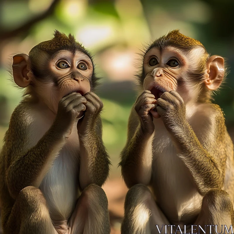 Playful Baby Monkeys in a Forest Setting AI Image