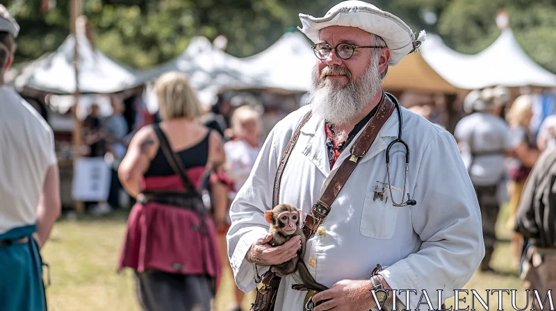 Historical Costume and Pet Monkey at Festival AI Image