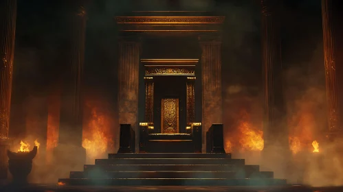 Mysterious Ancient Throne amidst Flames