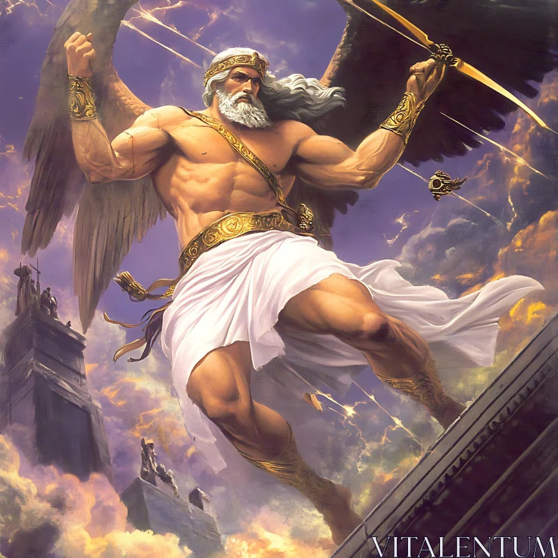 Powerful Mythological God in Dramatic Sky AI Image