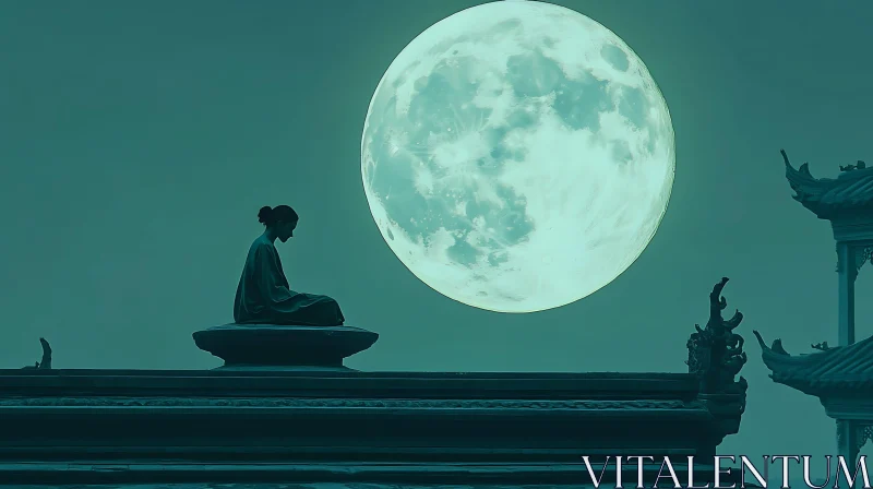 Moonlit Meditation: Mystical Night Scene AI Image