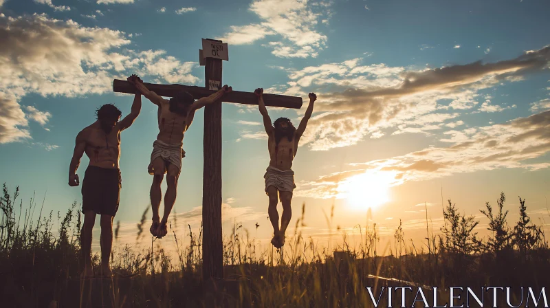 AI ART Dramatic Crucifixion Scene at Sunset