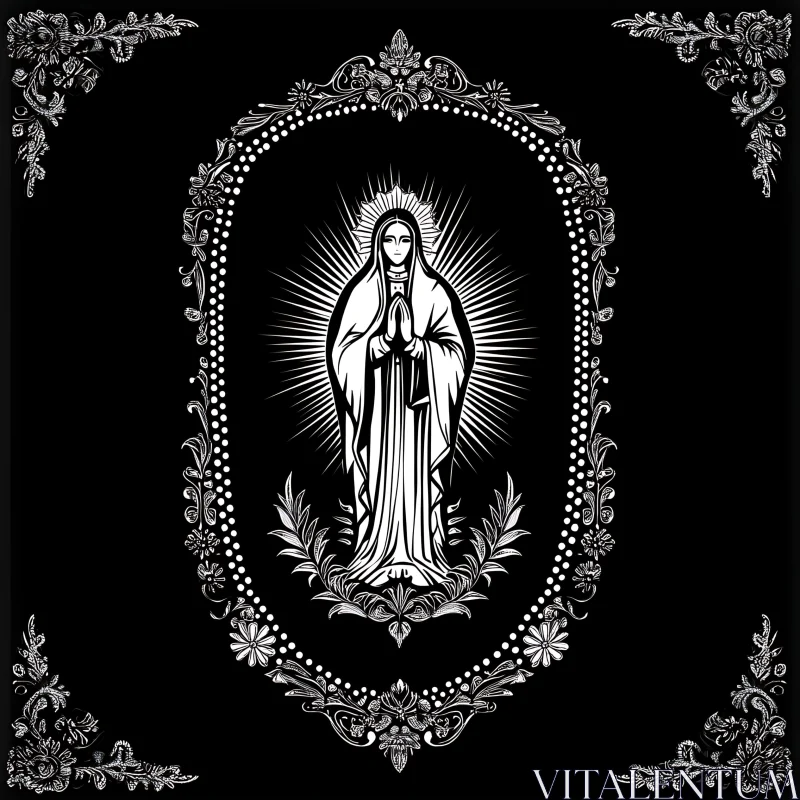 Sacred Art of Virgin Mary with Radiant Halo AI Image