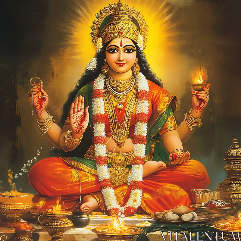 AI ART Hindu Goddess Adorned with Jewelry and Garlands