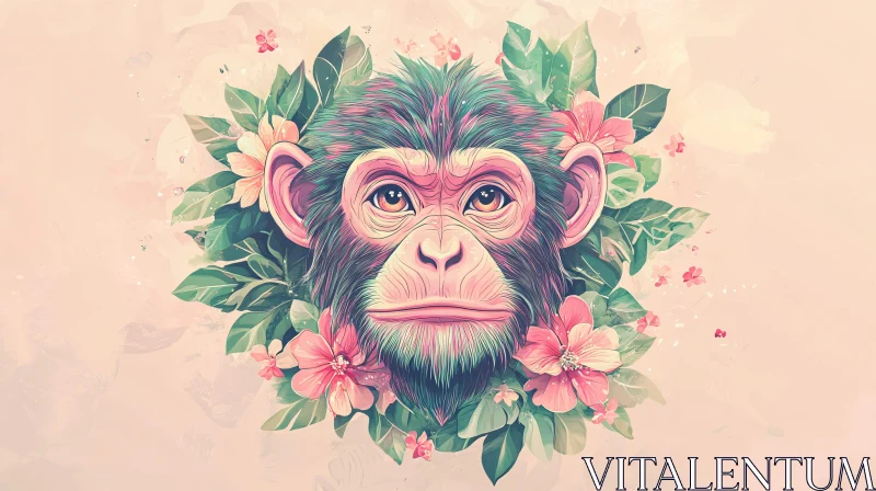 AI ART Floral Monkey Art in Pastel Colors