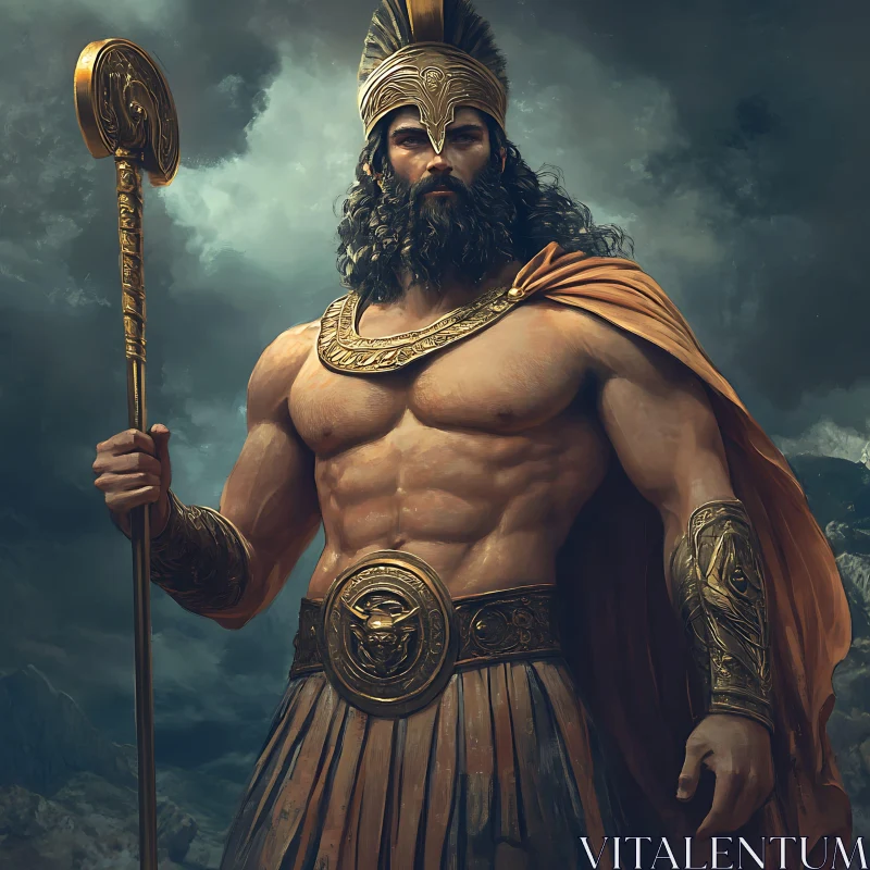 AI ART Epic Greek Warrior Amidst Stormy Sky