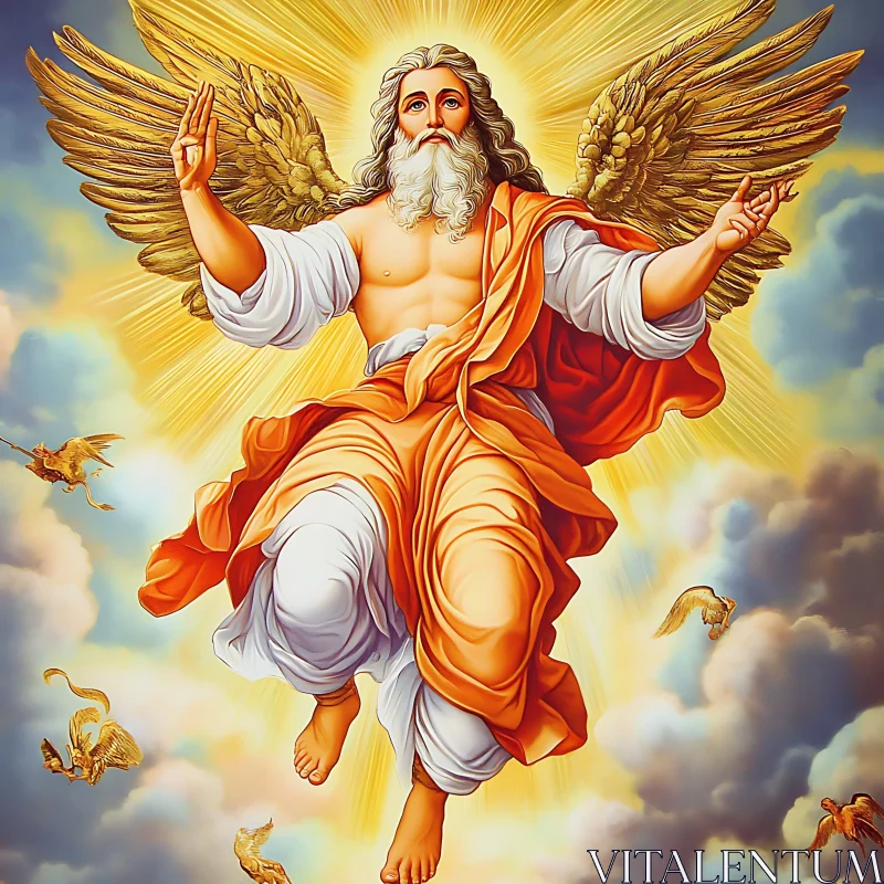 Divine Angelic Figure Rising in Radiant Glory AI Image