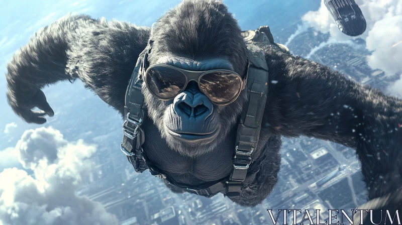 AI ART Skydiving Gorilla with Sunglasses