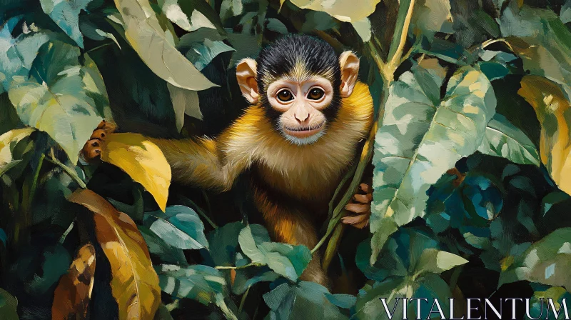 AI ART Monkey Peeking Through Leaves