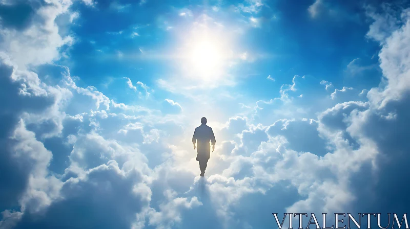 AI ART Solitary Figure Walking in Calm Cloudscape