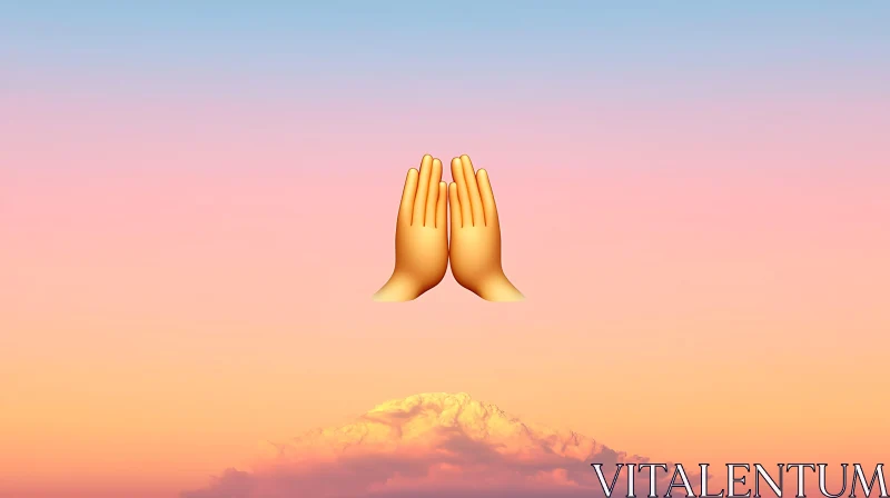 Spiritual Sunset with Praying Hands Emoji AI Image