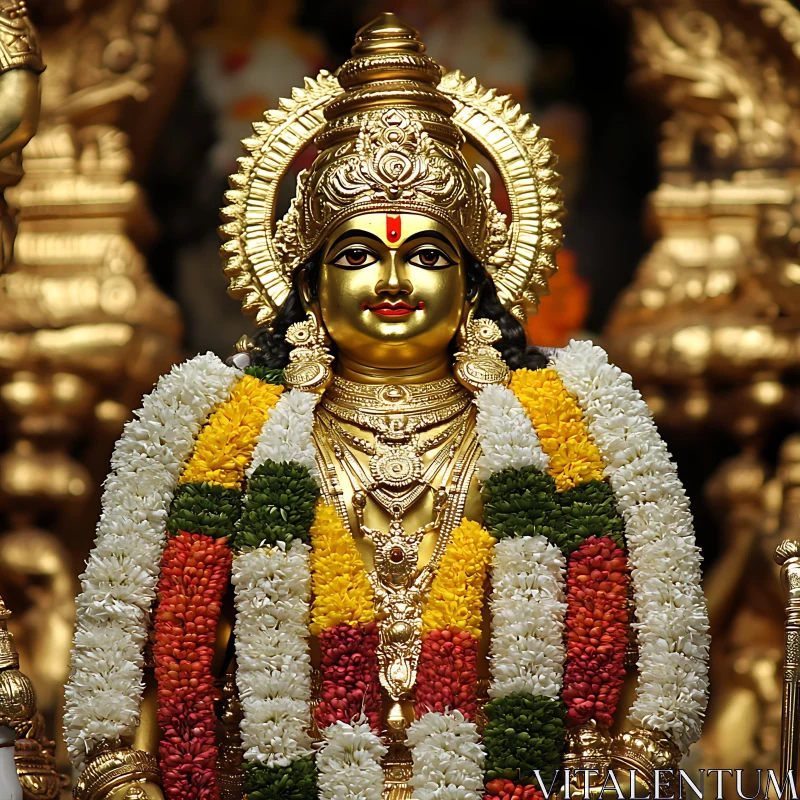 Divine Gold Statue with Elaborate Flower Decorations AI Image