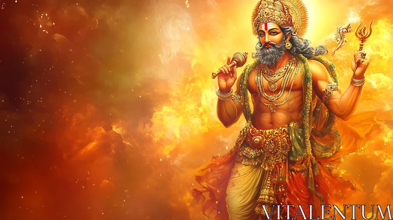 Golden Hindu Deity in Fiery Artwork AI Image