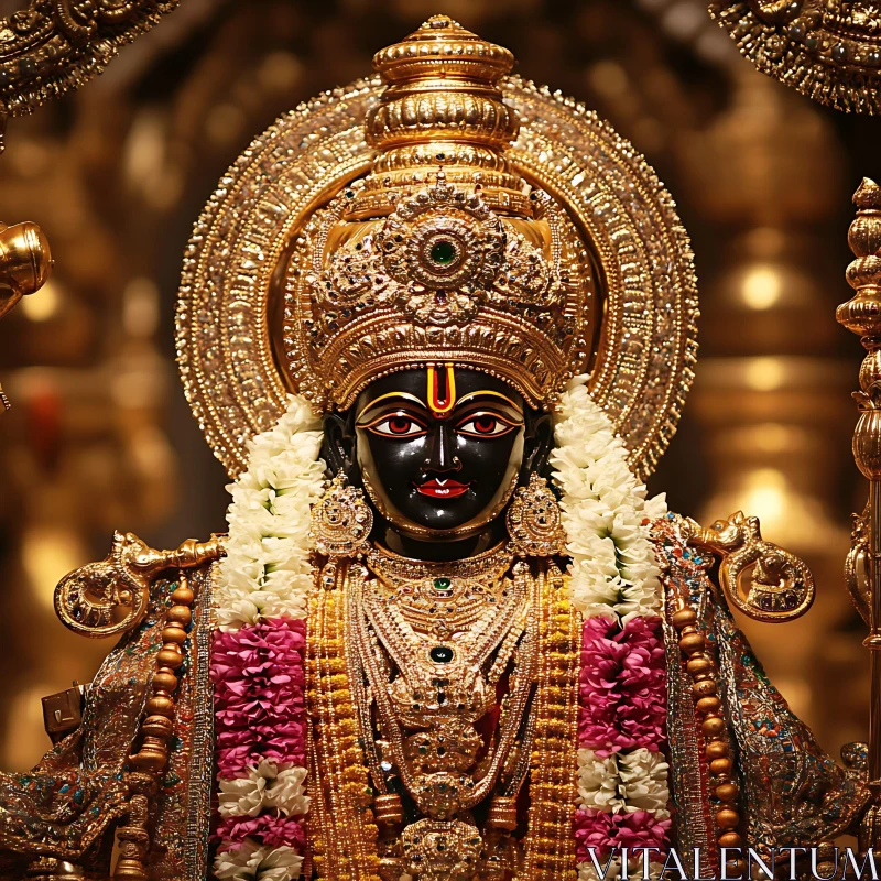 Ornate Deity Idol with Flowers and Traditional Jewelry AI Image