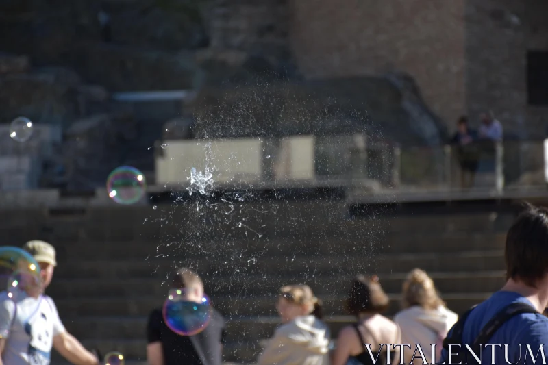 Soap Bubbles and Urban Interaction Free Stock Photo