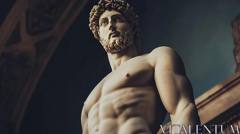 Detailed Sculpture of Muscular Ancient Man AI Image