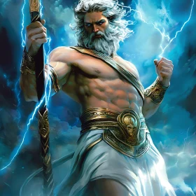 Powerful Zeus amidst Lightning - Greek Deity Art