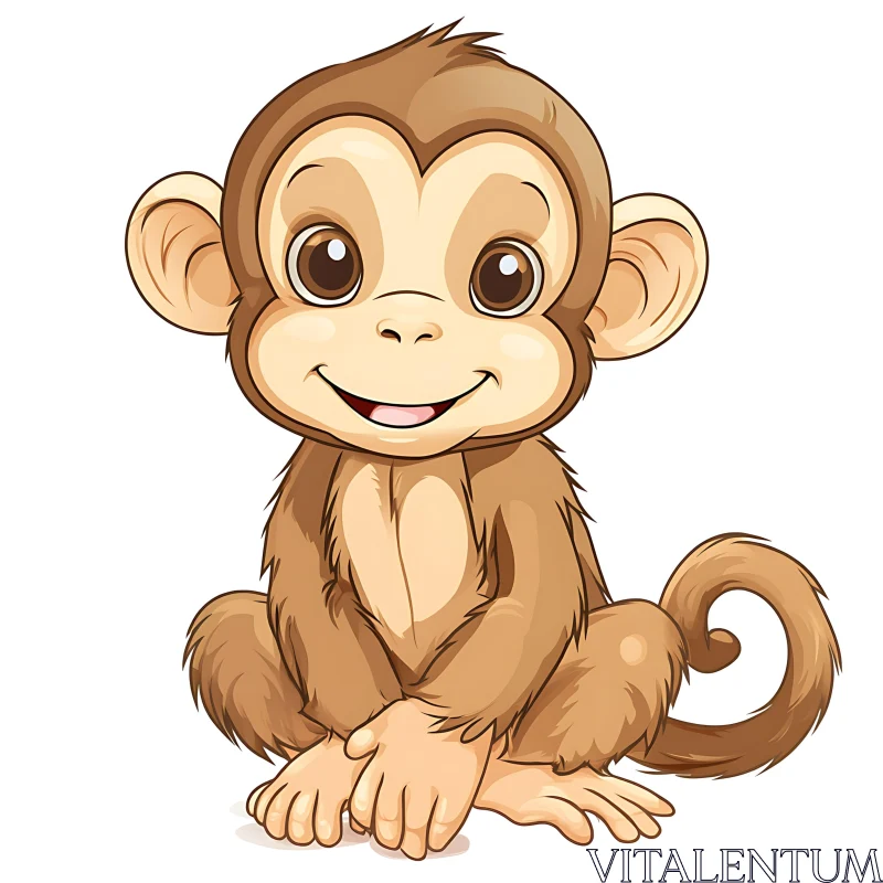 Cute Monkey Cartoon Art AI Image