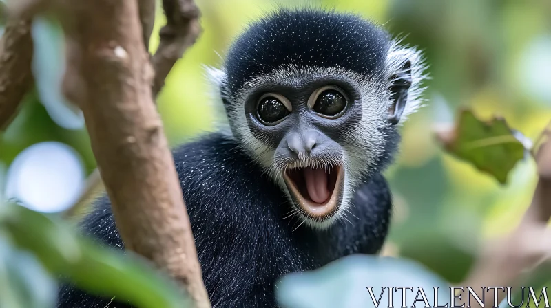 Young Primate with Striking Expression in Jungle AI Image