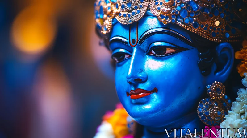 Ornately Decorated Blue Deity Close-Up AI Image