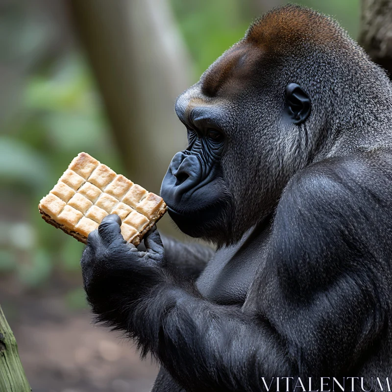 AI ART Gorilla with Wafer-like Food in Natural Habitat