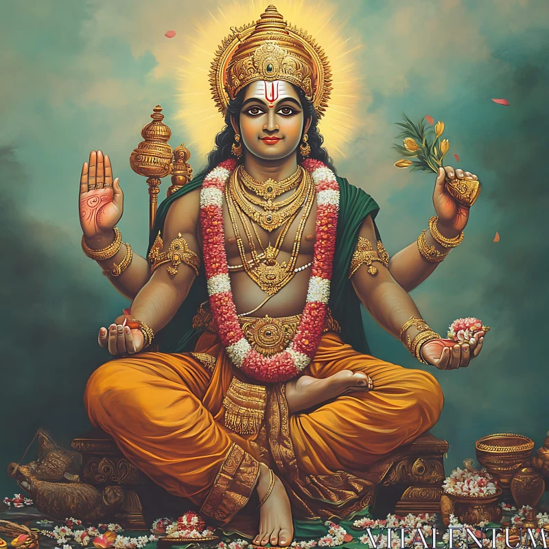 Iconic Representation of a Hindu God AI Image