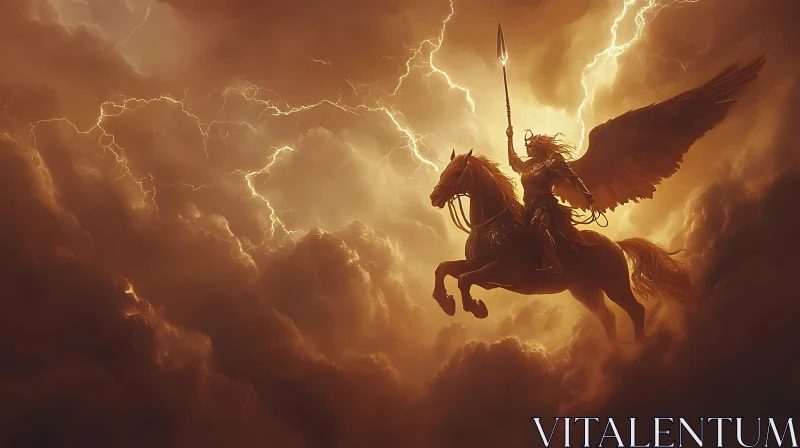 Gallant Warrior and Horse Amidst Lightning AI Image