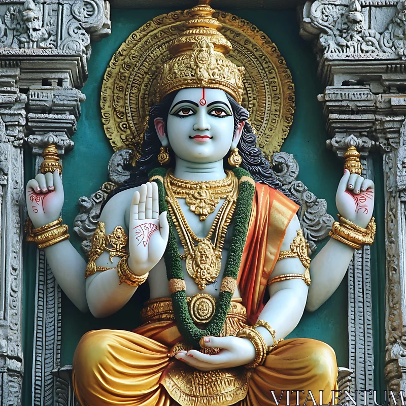 Ornate Hindu Deity Sculpture in Meditation AI Image