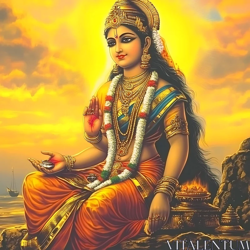 Traditional Hindu Goddess Art AI Image