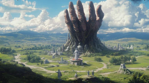 Surreal Fantasy Landscape with Giant Hand