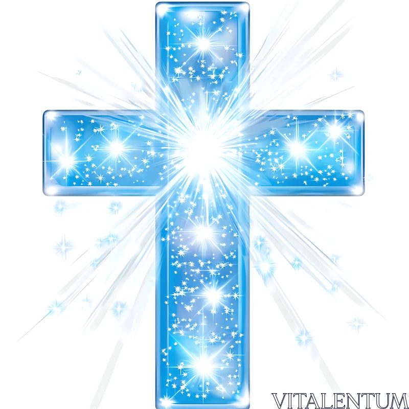 Ethereal Blue Cross with Glowing Sparkles AI Image